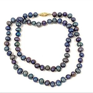 5mm Peacock Pearl 16" Choker Necklace w/14K Gold Clasp - 17.47g, Broken Clasp